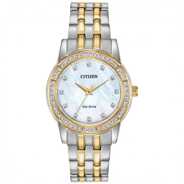Ladies Citizen Eco Drive Silhouette Crystal Two Tone Watch Em0774 51d Reeds Jewelers