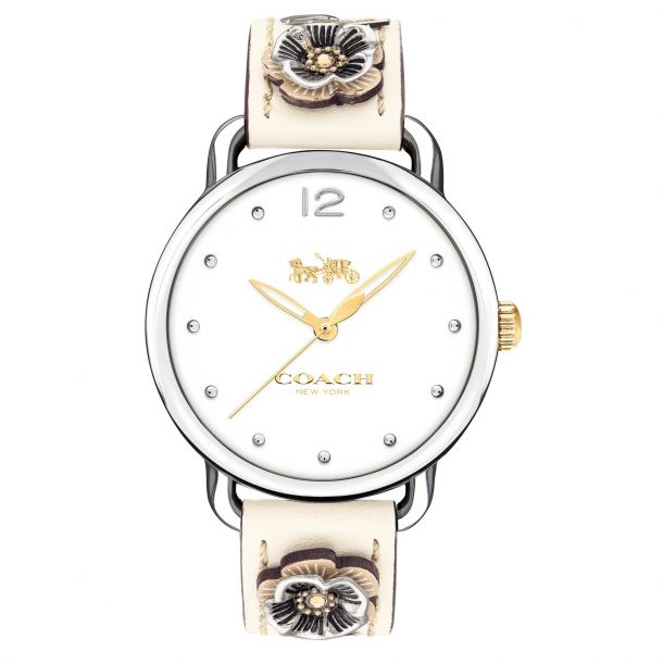 Ladies Coach Delancey White Dial White Leather Strap Watch Reeds Jewelers