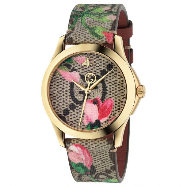 Ladies Gucci G Timeless Pink Blooms Canvas Strap Watch Ya1264038 Reeds Jewelers