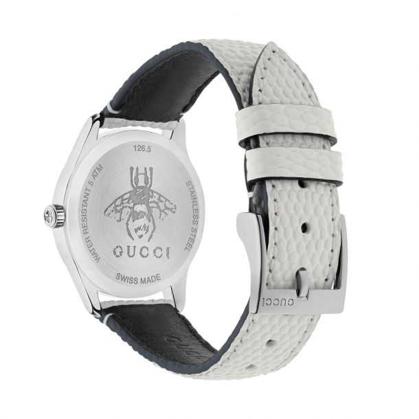 Ladies Gucci G Timeless Slim Diamond And Mother Of Pearl Leather Strap Watch Ya126597 Reeds Jewelers