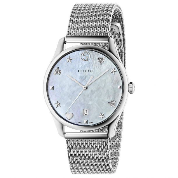Ladies Gucci G Timeless Stainless Steel Mesh Bracelet Watch Ya1264040 Reeds Jewelers