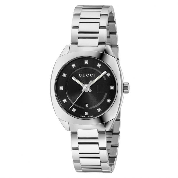 Ladies Gucci Gg2570 Black Diamond Dial Stainless Steel Watch Ya142503 Reeds Jewelers