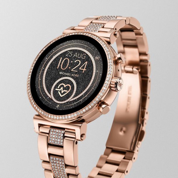 Ladies' Michael Kors Access Heart Crystal Pavé Rose Gold-Tone Smartwatch | REEDS