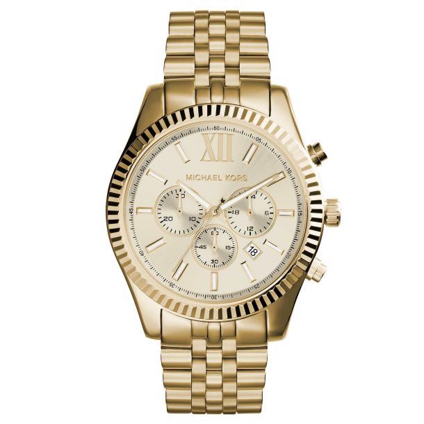 Ladies Michael Kors Lexington Chronograph Gold Tone Stainless Steel Watch Mk8281 Reeds Jewelers