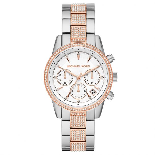 Ladies Michael Kors Ritz Chronograph Two Tone Stainless Steel Watch Mk6651 Reeds Jewelers