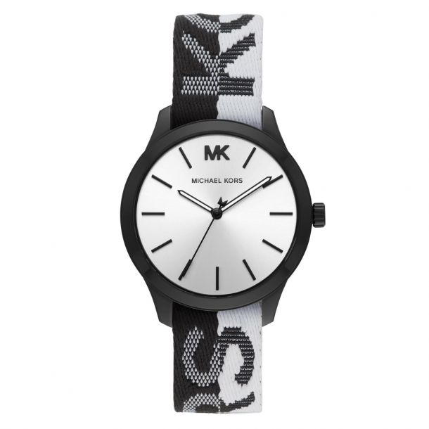 Ladies Michael Kors Runway Black And White Nylon Watch Mk2844 Reeds Jewelers