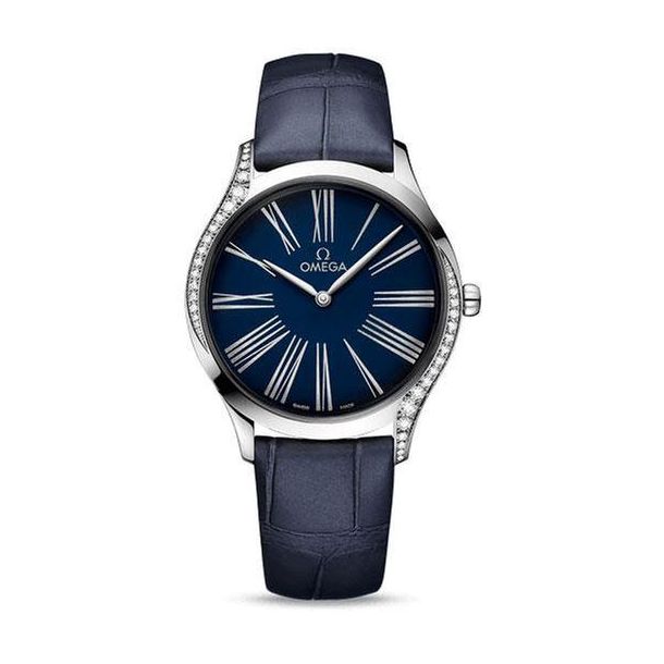 Ladies Omega De Ville Tresor Diamond Blue Dial Blue Leather Watch O42818366003001 Reeds Jewelers