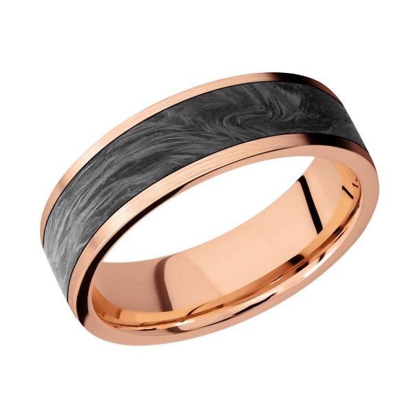Stainless Steel Rose Gold Forged Black Carbon Fiber Ring 8MMFREE ENGRAVING 