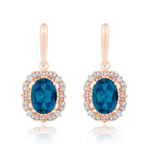 london blue topaz earrings rose gold