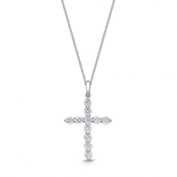 Memoire Diamond Cross Pendant Necklace 1 2ctw Reeds Jewelers