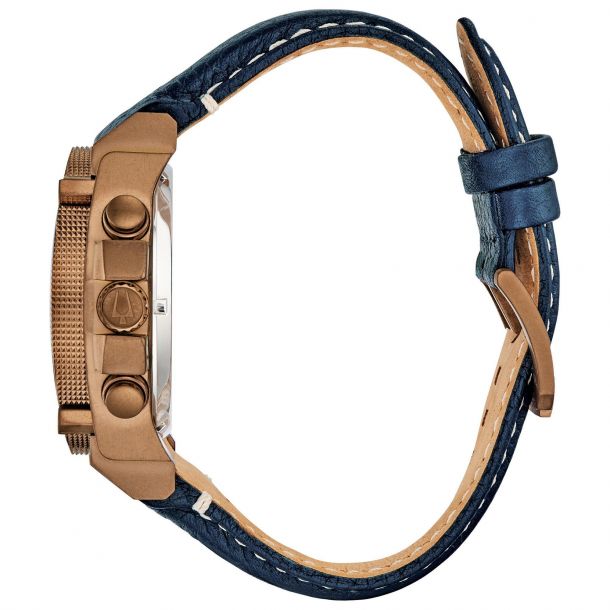 Men's Bulova Precisionist Textured Blue Leather Strap Watch 97B186 