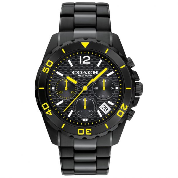 Men's COACH Kent Chronograph Black and Yellow Bracelet Watch 14602563