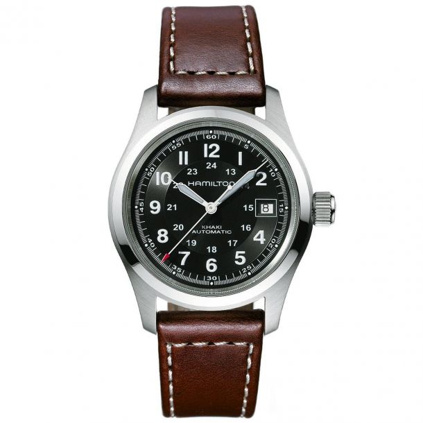 Men S Hamilton Khaki Field Auto Brown Leather Strap Watch H70455533 Reeds Jewelers