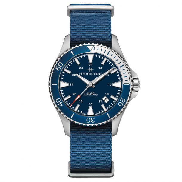Men S Hamilton Khaki Navy Scuba Auto Blue Nato Strap Watch H82345941 Reeds Jewelers