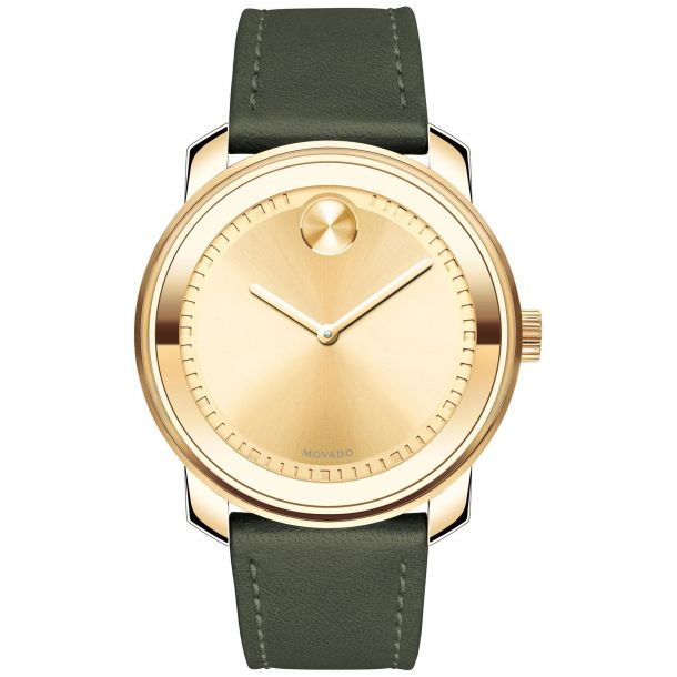 Men's Movado BOLD Gold-Ion Plated Leather Strap Watch 3600674