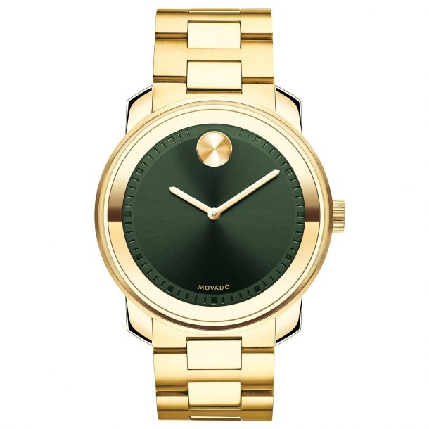Men's Movado BOLD Green Dial Yellow Gold Plated Stainless Steel Watch  3600582