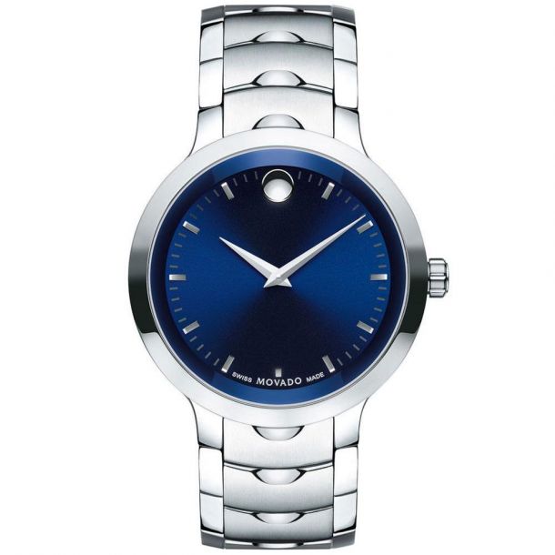 Men S Movado Luno Blue Dial Stainless Steel Watch 0607042 Reeds Jewelers