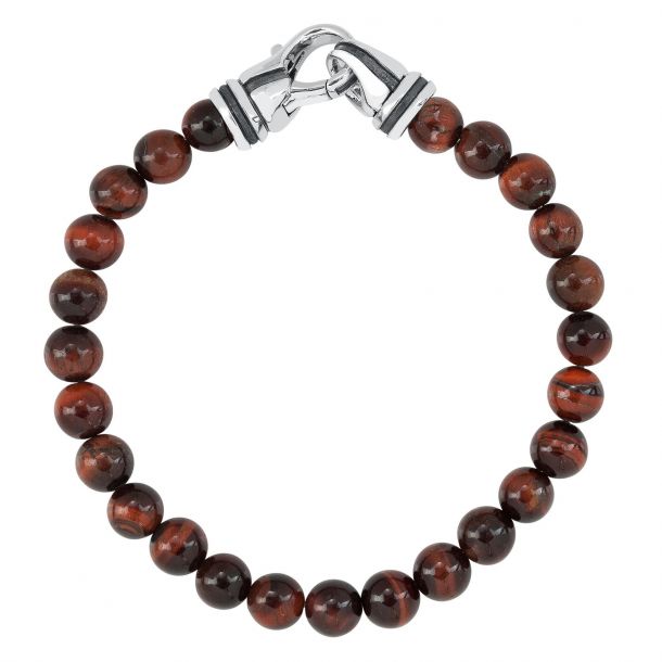 Mens Sterling Silver Tigers Eye 8mm Round Bead Necklace 22 