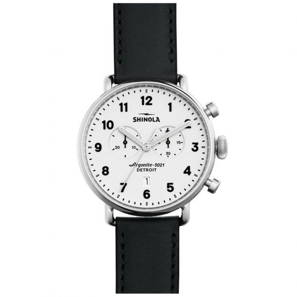 Men's Shinola The Canfield Chrono White Dial Black Leather Strap Watch  S0120001941