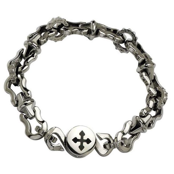 Men's Stainless Steel & Black Rubber 13mm Cross Link Bracelet 