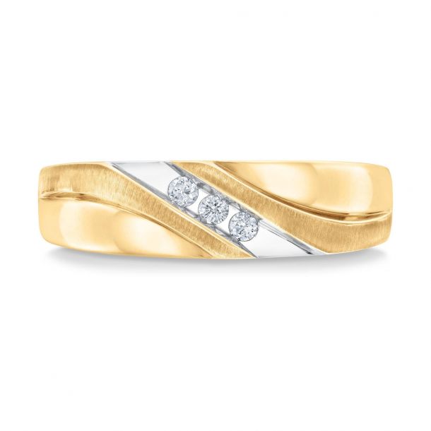 Men's Three Diamond Diagonal Yellow Gold Ring 1/10ctw | REEDS Jewelers