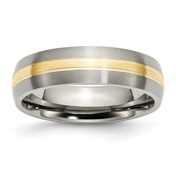 14k Yellow Gold Inlay 6mm Titanium Wedding Ring Titanium Band 