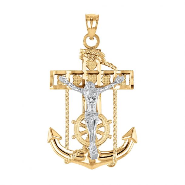 Men's Two-Tone Mariner Crucifix Anchor 