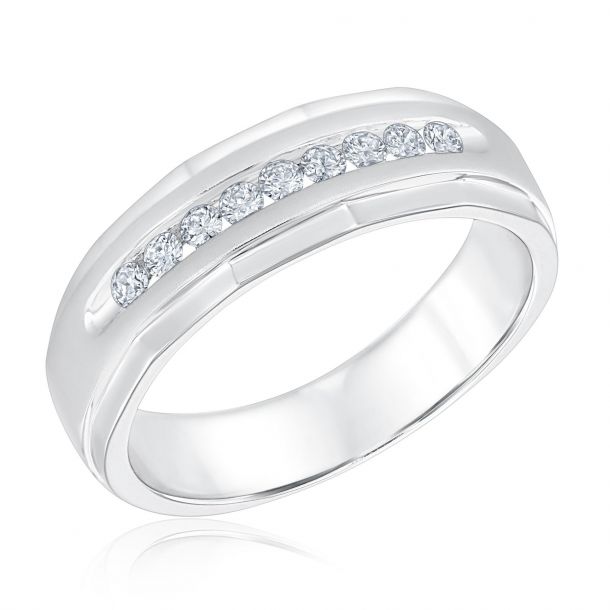 men s white gold channel set diamond ring 1 4ctw