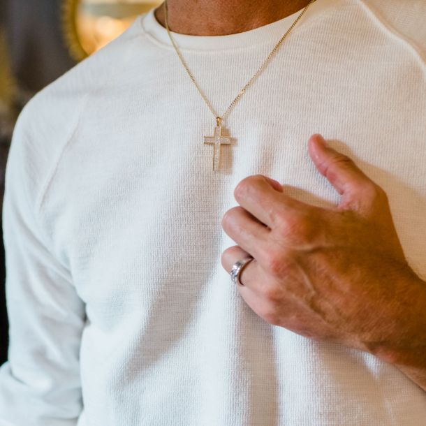 Men's Yellow Gold Diamond Cross Pendant 