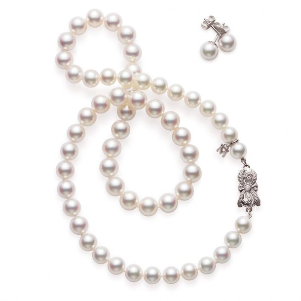 Exquisite 7-8MM White Cultured Pearl Necklace Earring Set 