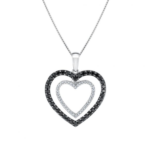 Double 3D Heart Pendant Necklace Real Natural Diamonds Real 10K White Gold Double 3D Heart Pendant Necklace Real Natural Diamonds Real 10K White Gold