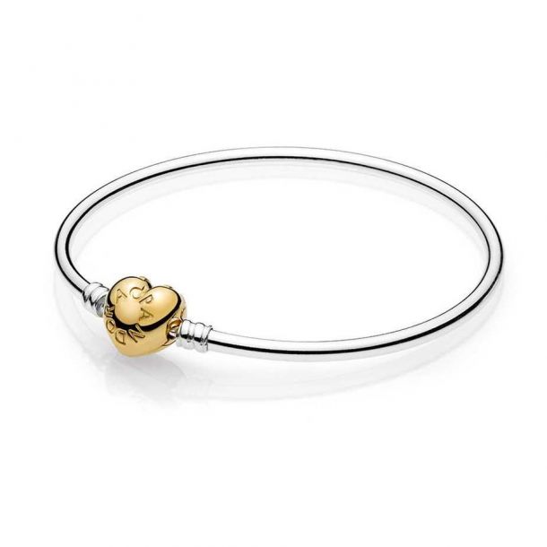 Moments Silver Bangle Bracelet, Pandora Shine™ Logo Heart Clasp