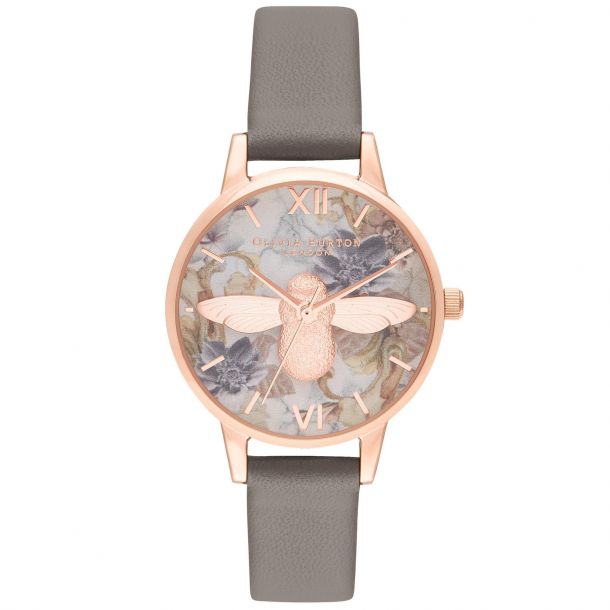 Olivia Burton 3d Bee Floral Dial Leather Strap Watch Ob16cs19 Reeds Jewelers