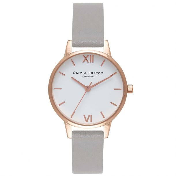 Olivia Burton White Dial Grey Leather Strap Watch Ob16mdw05 Reeds Jewelers