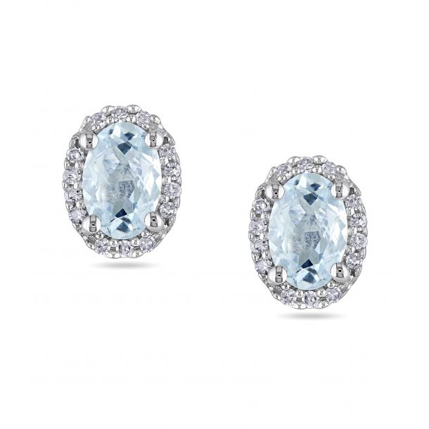 Oval Aquamarine and Diamond Halo Stud Earrings 1/15ctw | REEDS Jewelers