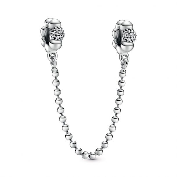 Genuine 925 Sterling Silver Safety Chain Charm Cubic Zirconia Beads For Bracelet