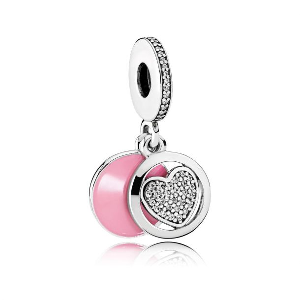 Pandora Devoted Heart Dangle Charm, Pink Enamel & Clear Cubic Zirconia ...