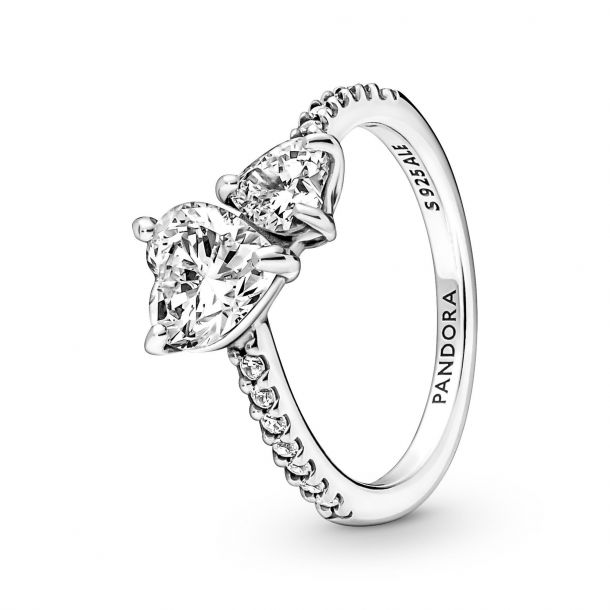 Pandora Double Heart Sparkling Ring 