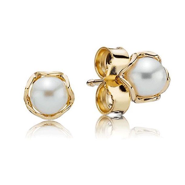 Pandora Gold Cultured Elegance Pearl Stud Earrings REEDS Jewelers