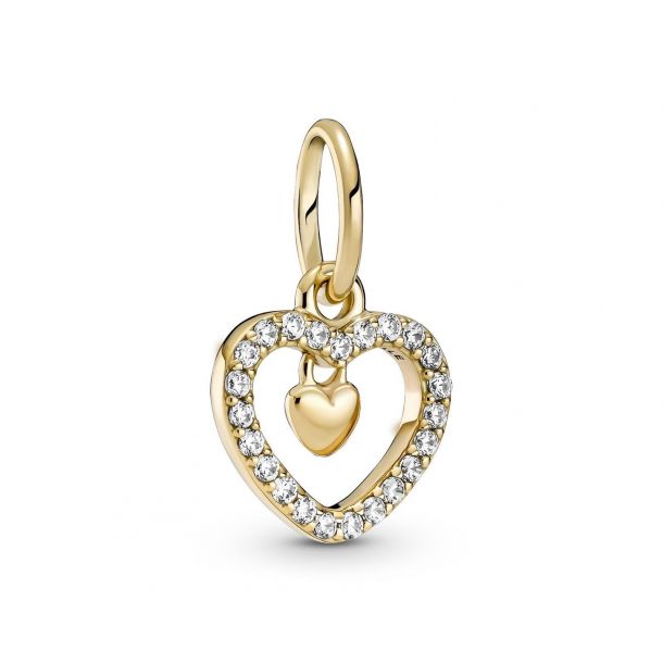 Pandora Gold Sparkling Double Heart Dangle Charm | REEDS Jewelers