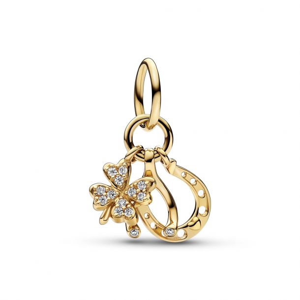 Pandora Lucky Clover, Wishbone & Horseshoe Dangle Charm Gold REEDS