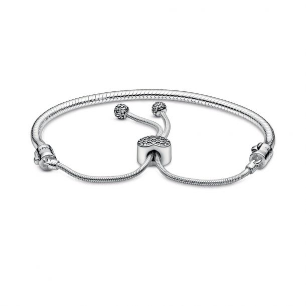 Pandora Moments Pavé Heart Clasp Snake Chain Slider Bolo Bracelet Pandora Moments Pavé Heart Clasp Snake Chain Slider Bolo Bracelet