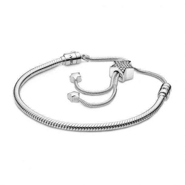 Pandora Moments Pavé Star & Snake Chain Sliding Bolo Bracelet