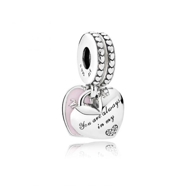Pandora Mother Daughter Hearts Dangle Charm Soft Pink Enamel Clear Cubic Zirconia Reeds Jewelers