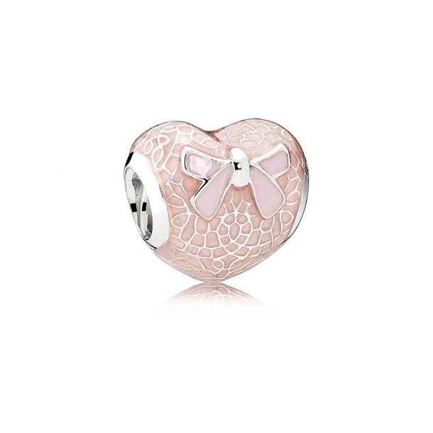 Nevertheless fellowship Summit Pandora Pink Bow & Lace Heart Charm, Transparent Misty Rose & Soft Pink  Enamel | REEDS Jewelers