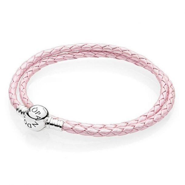 Pandora Pink Braided Double-Leather Charm Bracelet
