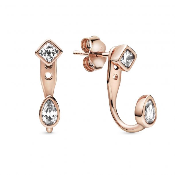 Rose Gold or Rhodium Plated Rose Stud Earrings with Crystals 14K Gold 