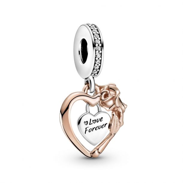 Pandora Rose™ Heart & Rose Flower Dangle Charm Pandora Rose™ Heart & Rose Flower Dangle Charm