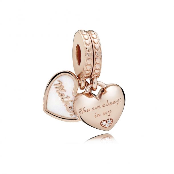 Pandora Mother and Daughter Hearts Dangle Charm, Silver Enamel and Clear  Cubic Zirconia, Rose Gold-Plated
