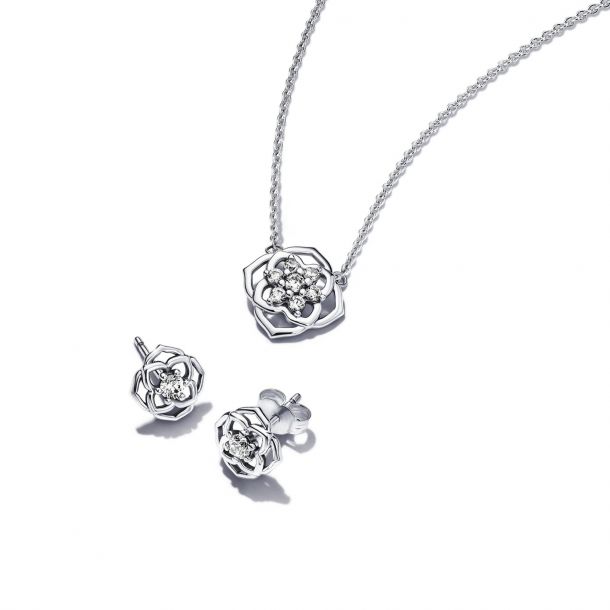 Pandora Rose Petals Necklace and Earrings Jewelry Gift Set | REEDS Jewelers